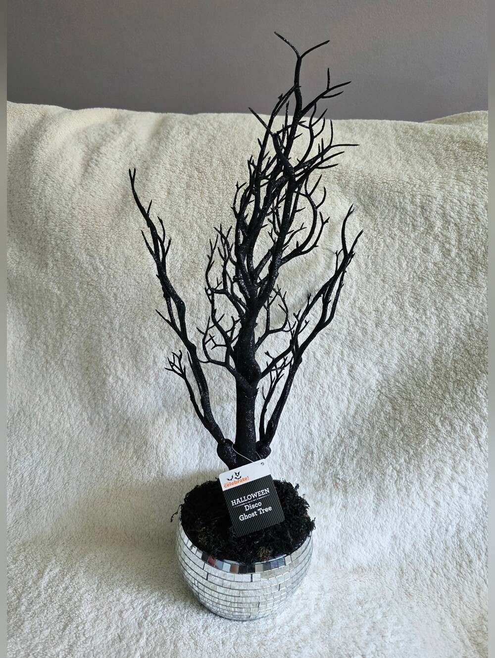New Ghostly Disco Tree Tabletop Decor, Silver & Black, 18", Halloween home decor